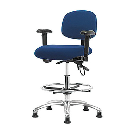 BLUE RIDGE ERGONOMICS Fabric Medium Bench Chair, 21-1/2" to 29", Adjustable Arms, Blue BR-ESD-FMBCH-CR-T1-A1-CF-EG-ESDBLU