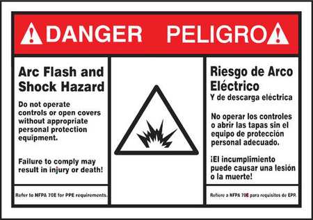 Accuform Label, 3-1/2x5, Danger Arc Flash and Shock, SBLSPS140 SBLSPS140