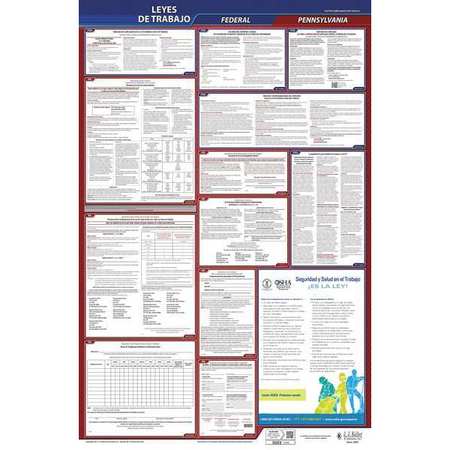 JJ KELLER Labor Law Poster, Fed/STA, PA, SP, 26inH, 1yr 400-PA-1