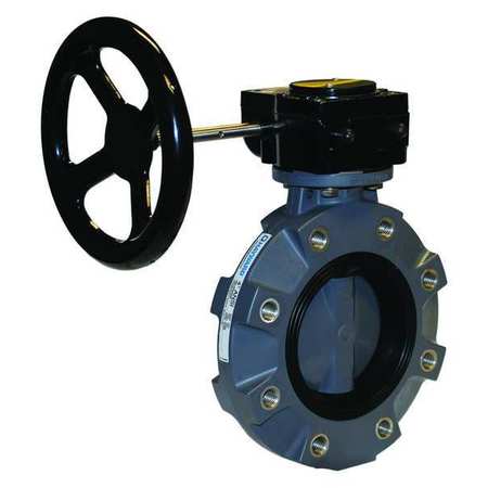 HAYWARD FLOW CONTROL Butterfly Valve, 4", PVC/FPM, Gear Operated, 316-SS Lugs BYV11040A0VGI00