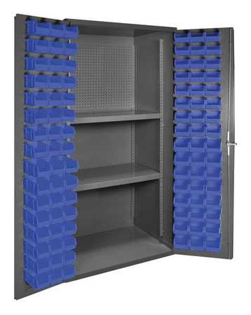 DURHAM MFG Heavy Duty Pegboard Bin Cabinet, Shelving, 72 in H, 36 in W, 24 in D, 96 Bins, 2 Shelves 3501-DLP-PB-96-2S-5295