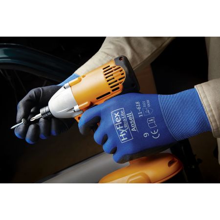 Ansell Polyurethane Coated Gloves, Palm Coverage, Blue, 11, PR 11-618