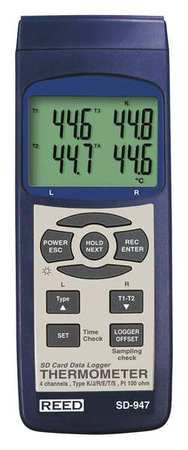 Reed Instruments SD Series Thermocouple Thermometer, Data logger, 4 Channel, Type K, J, R, S, E, T and RTD SD-947