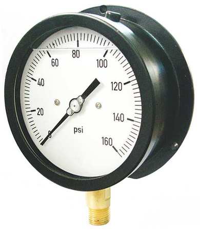 Zoro Select Pressure Gauge, 0 to 600 psi, 1/2 in MNPT, Aluminum, Black 36JV41