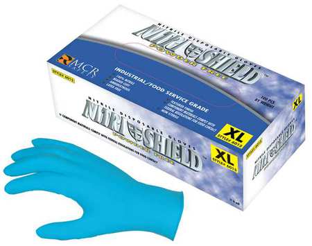 MCR SAFETY Disposable Nitrile Gloves, Food Grade, Palm Thickness 4 mil, Powder-Free, 2XL, (11), Blue, 100 Pack 6015XXL