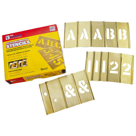 C.H. Hanson Stencil Kit, 2 in Character Height, 1 in Character Width, Letters and Numbers, Brass, 92 pc Set 10151