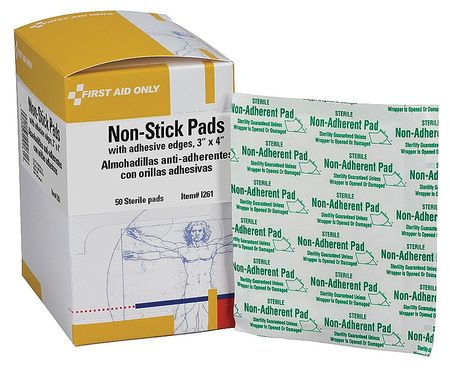 First Aid Only Nonstick Pad, Sterile, 4in L x 3in W, PK50 I261