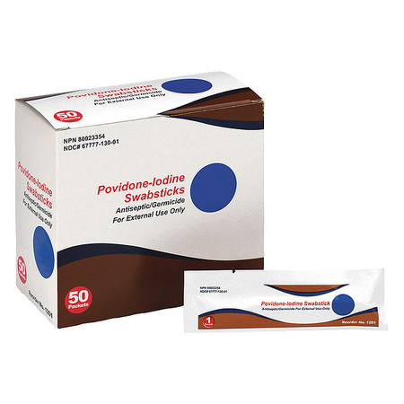 First Aid Only Swab Stick, Povidone Iodine, PK50 M318