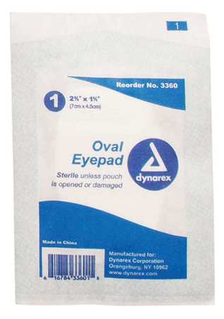 DYNAREX Oval Eye Pads, Strle, 1-5/8x2-5/8in, PK600 3360