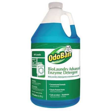 Odoban BioLaundry Advanced Enzyme Detergent, 1 gal Jug, Liquid, Unscented, Blue, 4 PK 968262-G4