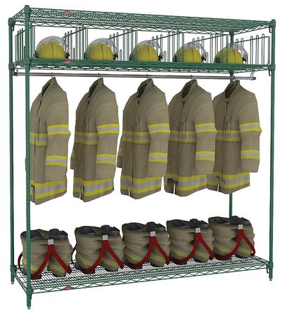 METRO Turnout Gear Storage Rack, Green Epoxy, 24 in D, 74 in H TFSTATOGR