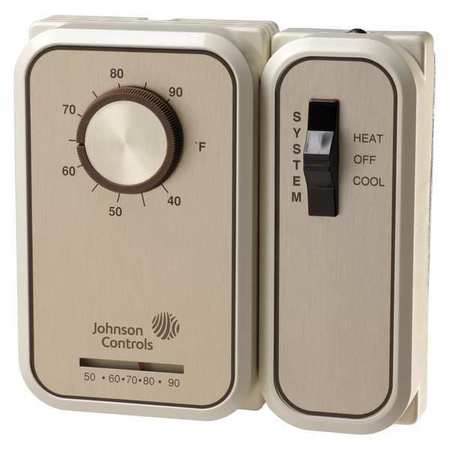 JOHNSON CONTROLS Line Volt Mechanical Tstat, Open/Close on Rise and Open/Close on Fall T46SAA-1C