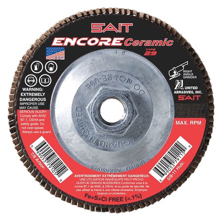 UNITED ABRASIVES/SAIT SAIT 72933 Encore Ceramic Fiberglass Backed Flap Disc  (Type 29) 4-1/2" x 5/8"-11, 80 Grit, 10-Pack 72933