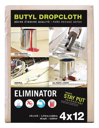 TRIMACO Eliminator™ Leakproof/SlipResistDropCloth, 4ftLx12ftW 80327