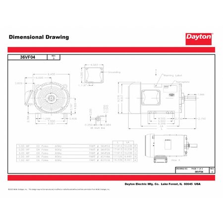 Dayton 3-Phase General Purpose Motor, 5 HP, 182/4T Frame, 208-230/460V AC Voltage, 3,500 Nameplate RPM 36VF04