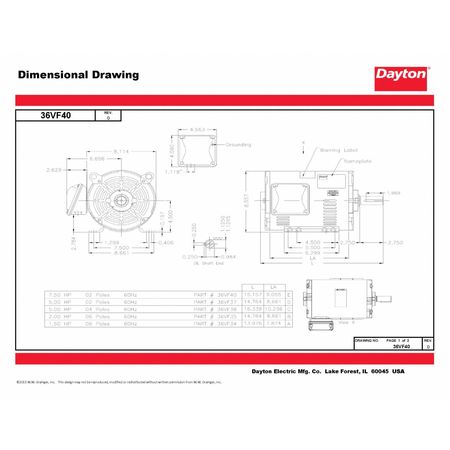 Dayton 3-Phase General Purpose Motor, 7 1/2 HP, 182/4T Frame, 230/460V AC Voltage, 3,500 Nameplate RPM 36VF40