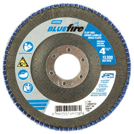 NORTON CO Flap Disc, 60 Grit, Zirconia Alumina, PK2 66623341108