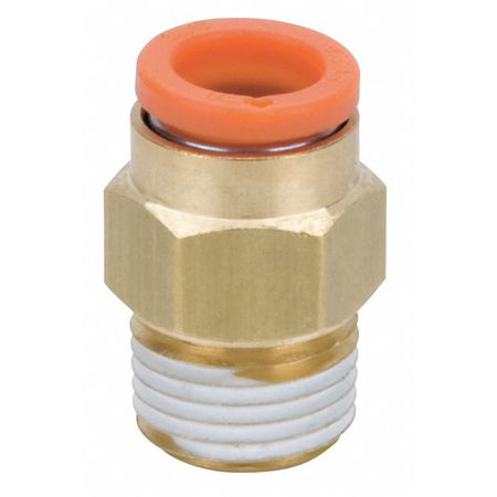 Smc Male Adapter, Push-to-Connect x MNPT, 1/4 in Tube OD, 1/8 in Pipe Size, 18 mm, Brass, KQ2H07-34AS KQ2H07-34AS