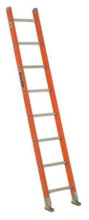 Louisville 8 ft. Straight Ladder, Fiberglass, 8 Steps, Orange Finish, 300 lb Load Capacity FE3108