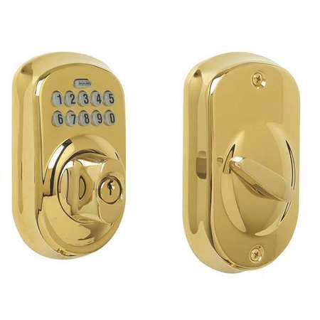 Schlage Deadbolt Lock, Polished Brass, 10 Button BE365 PLY 505