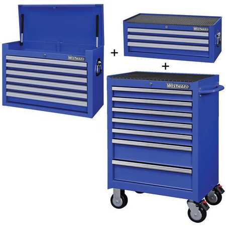 Westward WESTWARD Rolling Cabinet Kit, 16-Drawers, Powder Coated Blue, 27" W x 18" D x 68.5" H 361LN3