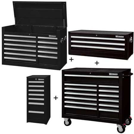 WESTWARD WESTWARD Rolling Cabinet Kit, 34 Drawer, Black, Steel, 57-1/2 in W x 19 in D x 82 in H 361LP4