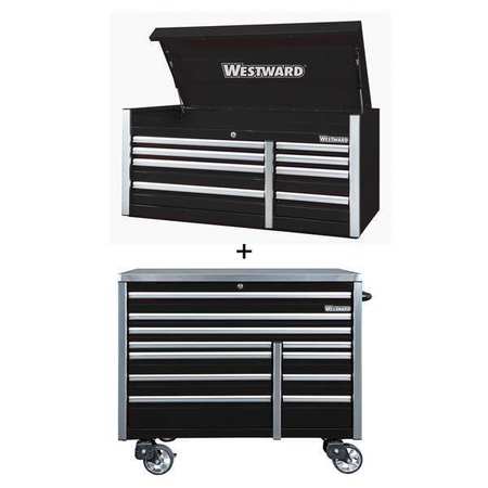 WESTWARD WESTWARD Rolling Cabinet Kit, 19 Drawer, Black, Steel, 54 in W x 26 in D x 73 in H 361LP9