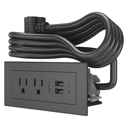 LEGRAND Power Unit, Black, 2 Outlet, 2 USB RDZBK