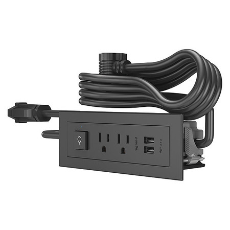 Legrand Power Unit, Black, 2 Outlet, 2 USB, 1 Switch RDSZBK