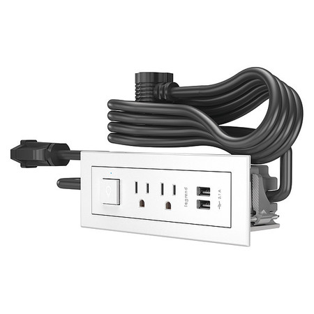 LEGRAND Power Unit, White, 2 Outlet, 2 USB, 1 Switch RDSZWH