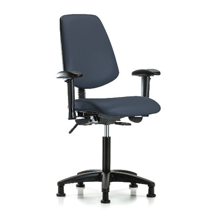 BLUE RIDGE ERGONOMICS Medium Bench Chair, Vinyl, 22" to 29" Height, Adjustable Arms, Imperial Blue BR-VMBCH-MB-RG-T1-A1-NF-RG-8582