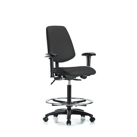 BLUE RIDGE ERGONOMICS High Bench Chair, Vinyl, 26" to 35" Height, Adjustable Arms, Black BR-VHBCH-MB-RG-T0-A1-CF-RC-8540