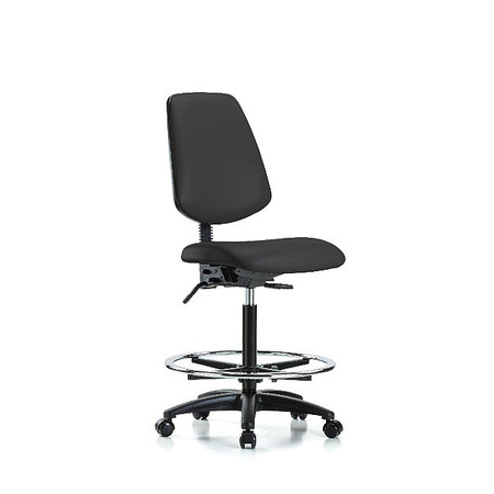 BLUE RIDGE ERGONOMICS Vin Hi Bench Chair w/ Med Bk CF Cast BLK BR-VHBCH-MB-RG-T0-A0-CF-RC-8540