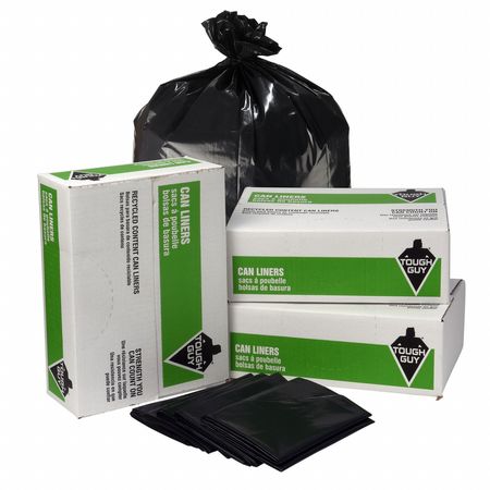 Tough Guy 40 Gal - 45 Gal Recycled Material Trash Bags, 33 in x 48 in, Contractor, 3 mil, Black, 20 Pack 38EU83