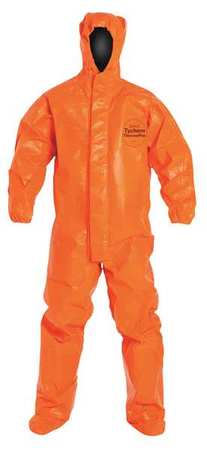 Dupont Hooded Chemical Resistant Coveralls, 2 PK, Orange, Tychem(R) 6000 FR, Zipper TP199TORLG0002BN