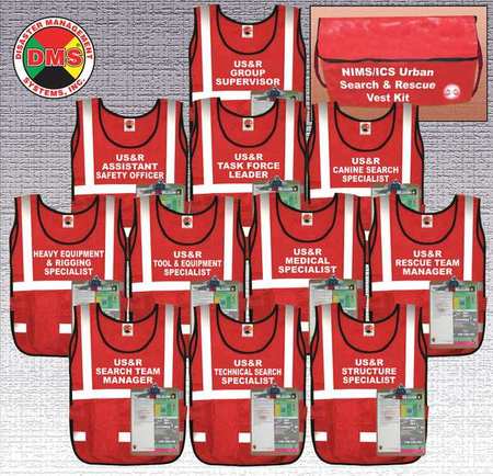 DISASTER MANAGEMENT SYSTEMS Urban Search and Rescue Vest Kit, 11Vests DMS 05308