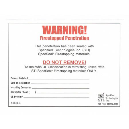 STI Fire Penetration Warning Label Z1005892CG