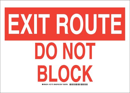 Exit Route, Do Not Block, 10 In X 14 In, Rectangle, Polyester, 127175