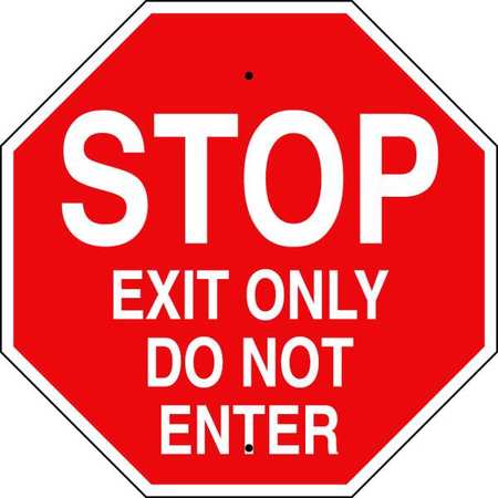BRADY Stop Exit Only Sign, 24" W, 24" H, English, Plastic, Red 124557