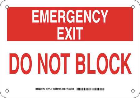 BRADY Emergency Exit Sign, 7 in Height, 10 in Width, Plastic, Rectangle, English 127147