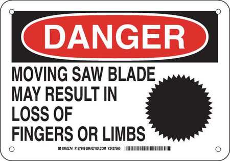 BRADY Danger Sign, 7 in Height, 10 in Width, Plastic, Rectangle, English 127909