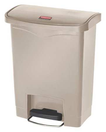 RUBBERMAID COMMERCIAL 8 gal Rectangular Step Can, Beige, 16 1/2 in Dia, Step-On, Plastic 1883456