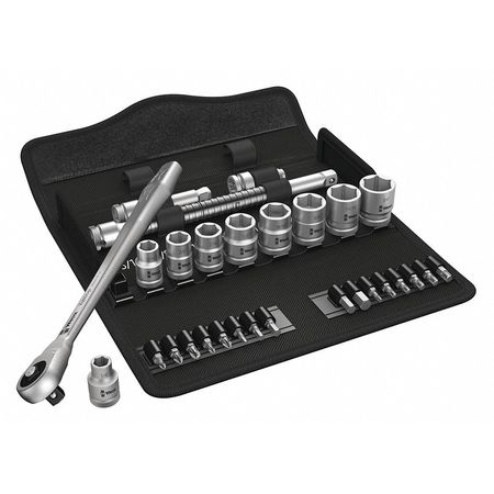 WERA 3/8" Drive Ratchet Set SAE, Torx(R) 29 Pieces 1/4 in to 3/4 in , Chrome 05004050001