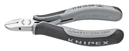 KNIPEX 4 1/2 in 77 Diagonal Cutting Plier Standard Cut Oval Nose Uninsulated 77 02 115 ESD