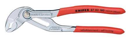 KNIPEX 7 1/4 in V-Jaw Tongue and Groove Plier Serrated, Plastic Grip 87 03 180