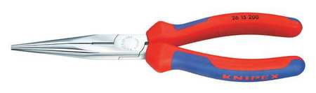 Knipex 8 in Long Nose Plier, Side Cutter Multi-Component Grip Handle 26 15 200