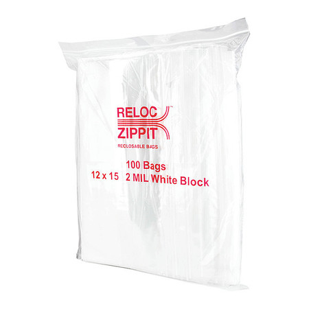 RELOC ZIPPIT Reclosable Poly Bag 2-MIL, 12"x 15", With White Block WR1215