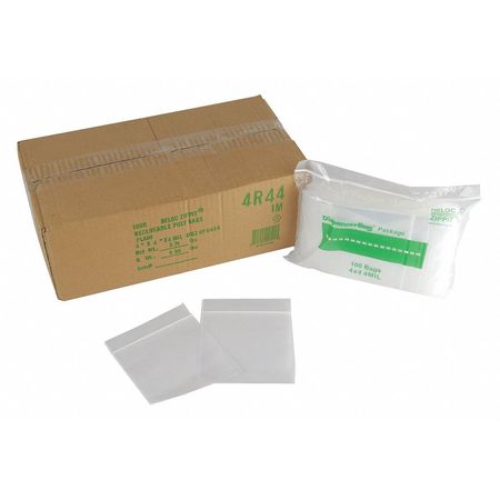 Reloc Zippit Reclosable Poly Bag 4-MIL, 4"x 4", Clear 4R44