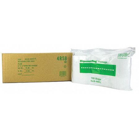 RELOC ZIPPIT Reclosable Poly Bag 4-MIL, 5"x 8", Clear 4R58