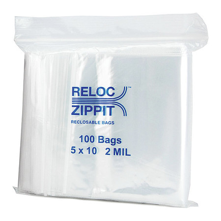 RELOC ZIPPIT Reclosable Poly Bag 2-MIL, 5"x 10", Clear R510